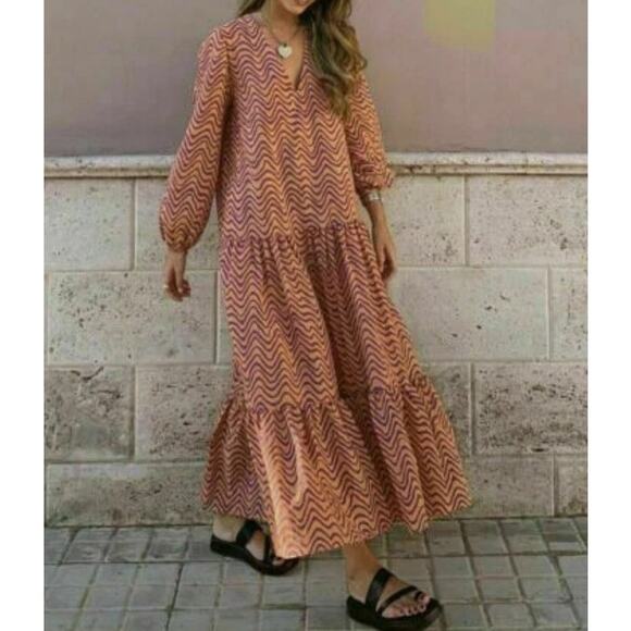 Zara Dresses & Skirts - Zara Printed Midi Dress with Ruffled Hem Salmon US L